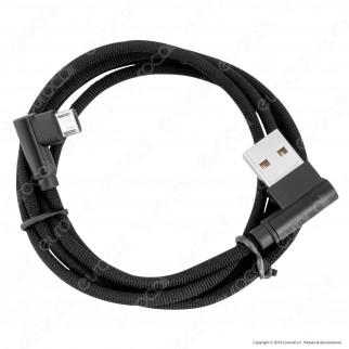 V-Tac VT-5361 Diamond Series USB Data Cable Micro USB Cavo in Corda Colore Nero con Connettori a L 1m - SKU 8635
