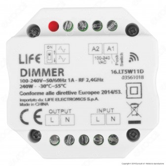 Life Controller Dimmer da Incasso a Zone per Lampade Dimmerabili Associabile a Telecomando e Pulsanti Cablati - mod. 16.LT5W11D