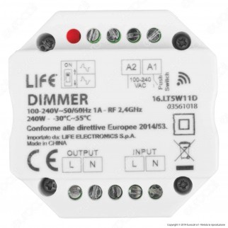 Life Controller Dimmer da Incasso a Zone per Lampade Dimmerabili Associabile a Telecomando e Pulsanti Cablati - mod. 16.LT5W11D