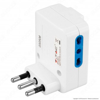 V-Tac Multipresa Adattatore Triplo a 3 Vie 10/16A Italiana con Interruttore