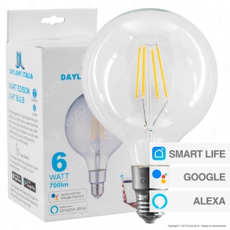Daylight Lampadina LED Wi-Fi E27 6W Globo G125 Filament Dimmerabile -