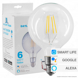Daylight Lampadina LED Wi-Fi E27 6W Globo G125 Filament Dimmerabile -