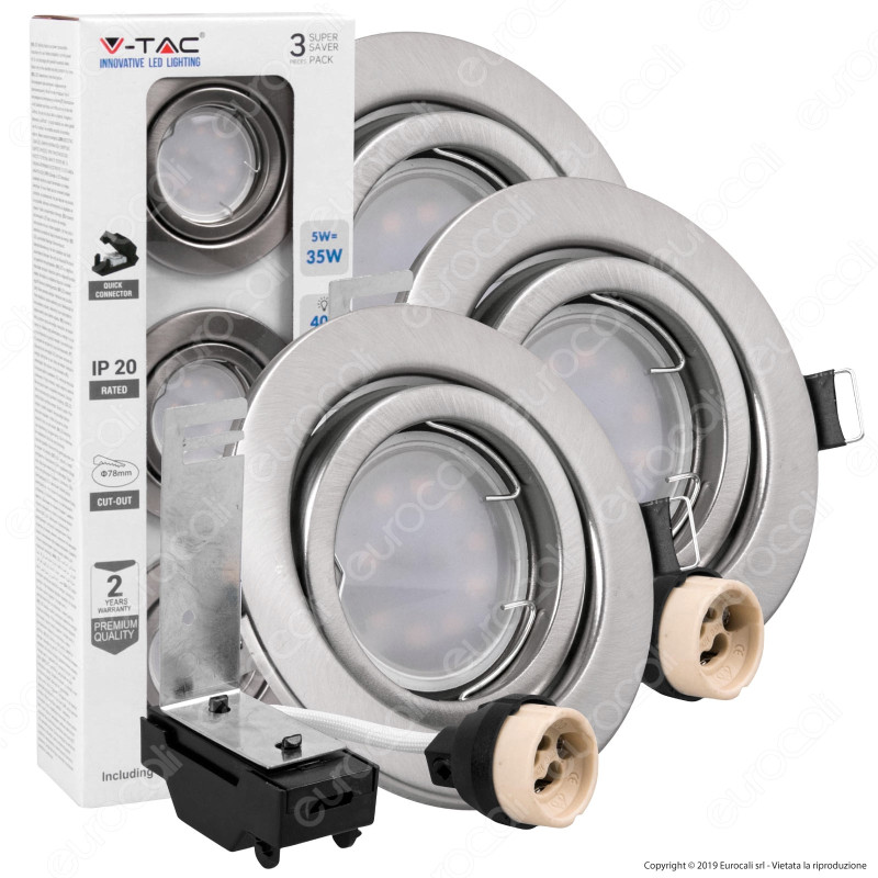 V-Tac VT-4444 Super Saver Pack Confezione 3 Faretti LED GU10 5W con