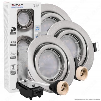 V-Tac VT-4444 Super Saver Pack Confezione 3 Faretti LED GU10 5W con