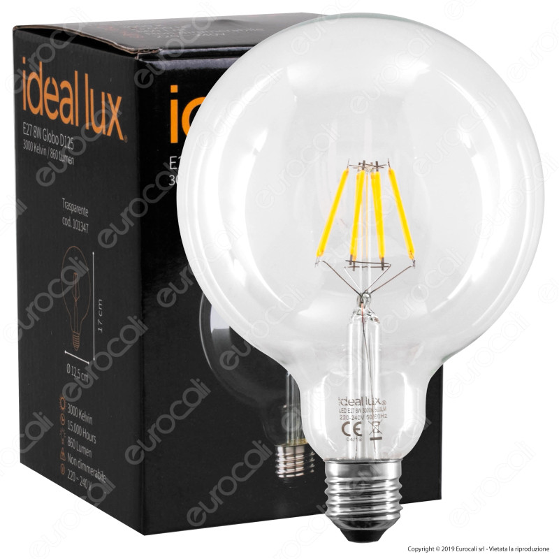 Ideal Lux Lampadina LED E27 8W Globo G125 Filamento - mod. 101347 /