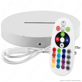 Base in Legno con Striscia LED RGB+W e Telecomando per Placche in Plexiglass Incise al Laser - Made in Italy