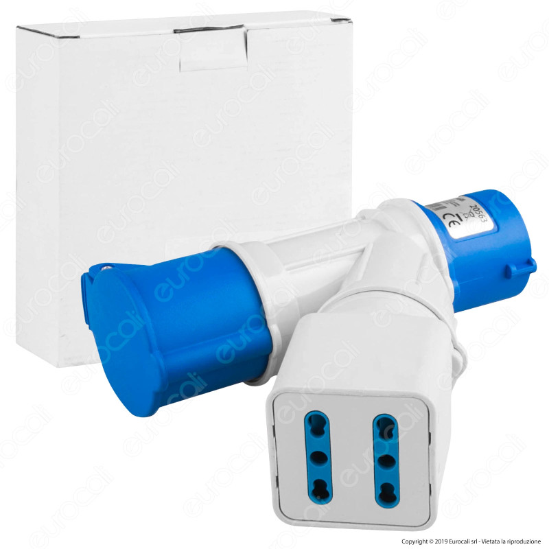 Ecova Multipresa Adattatore Spina e Presa CEE Industriale e 2 Prese