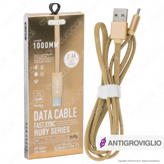 V-Tac VT-5341 Ruby Series USB Data Cable Micro USB Cavo in Corda Colore Oro 1m - SKU 8495