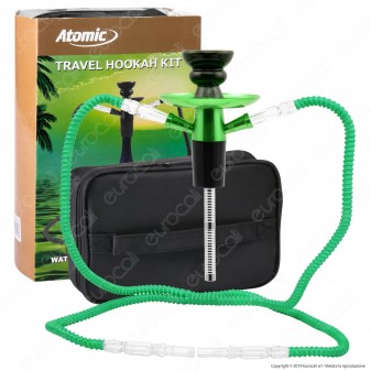 Atomic Kit Narghilè da Viaggio Colore Verde con 2 Hose e Custodia -