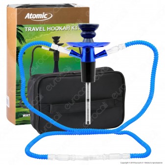 Atomic Kit Narghilè da Viaggio Colore Blu con 2 Hose e Custodia -
