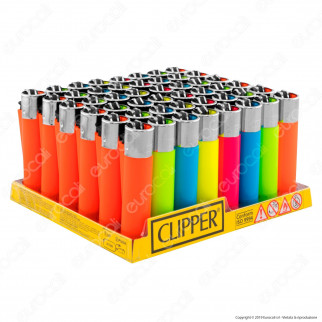 Clipper Large Fantasia Solid Fluo Mix - Box da 48 Accendini