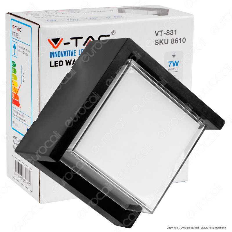 V-Tac VT-831 Lampada LED da Muro 7W Wall Light Colore Nero Forma