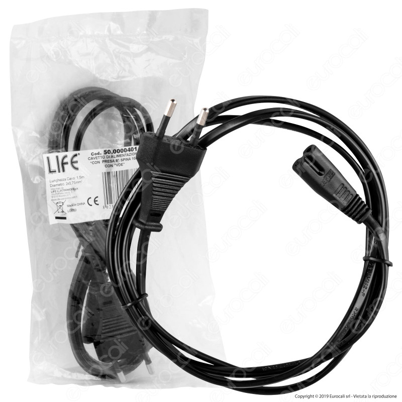 Life Cavo di Alimentazione Nero da 1,5 Metri con Presa 8 C7 e Spina