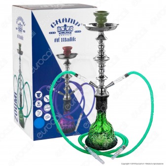 Champ Al Malik Zoumi Narghilè in Vetro Lavorato Verde con 2 Hose mod.