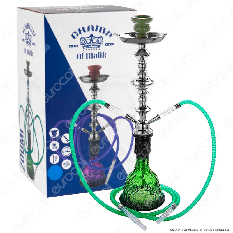Champ Al Malik Zoumi Narghilè in Vetro Lavorato Verde con 2 Hose mod.