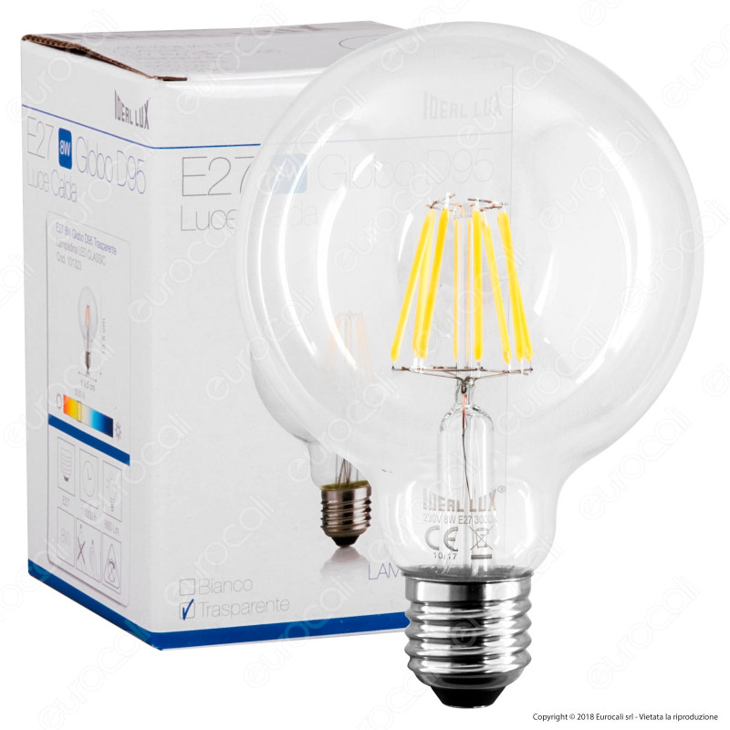 Ideal Lux Lampadina LED E27 8W Globo G95 Filamento - mod. 101323 /