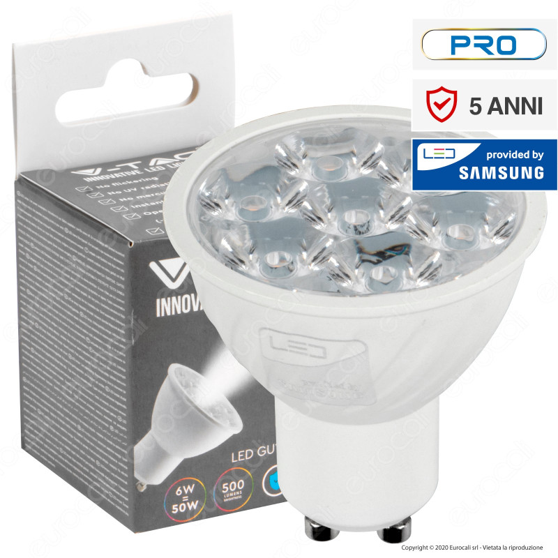 V-Tac PRO VT-249 Lampadina LED GU10 6W Faretto Spotlight Chip Samsung