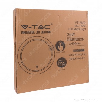 V-Tac VT-8602 Lampada LED a Specchio Rotondo da Parete 25W IP44 3in1