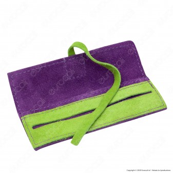 Il Morello Portacartine in Vera Pelle Colore Viola e Verde