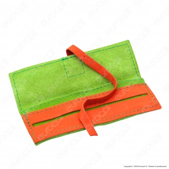 Il Morello Portacartine in Vera Pelle Colore Verde e Arancione