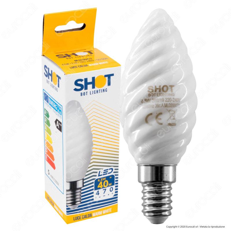 Bot Lighting Shot Lampadina LED E14 4,5W Candela Twist Vetro Bianco