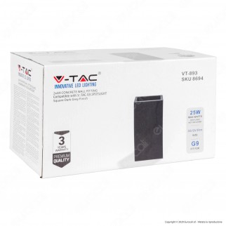 V-Tac VT-893 Applique Portalampada Doppio da Muro Concrete Wall