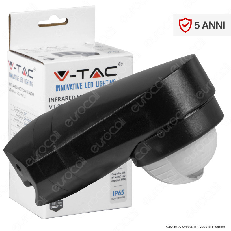 V-Tac VT-8094 Sensore di Movimento a Infrarossi IP65 per Lampadine