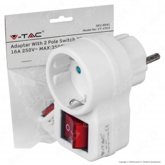 V-Tac VT-1064 Adattatore Singolo da 1 Posto con Spina Schuko e