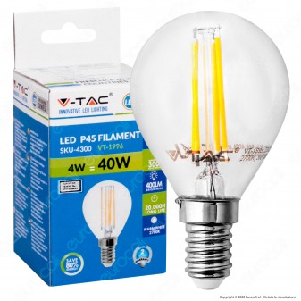 V-Tac VT-1996 Lampadina LED E14 4W MiniGlobo Filamento P45 - SKU 4300