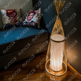 V-Tac VT-3100 Piantana in Legno Rattan Lampada da Terra con