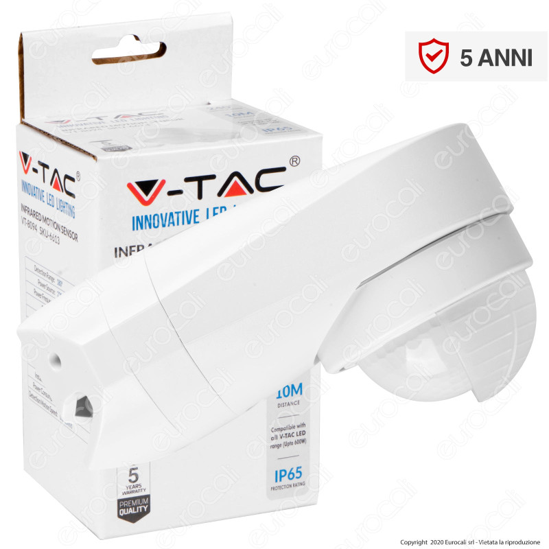 V-Tac VT-8094 Sensore di Movimento a Infrarossi IP65 per Lampadine