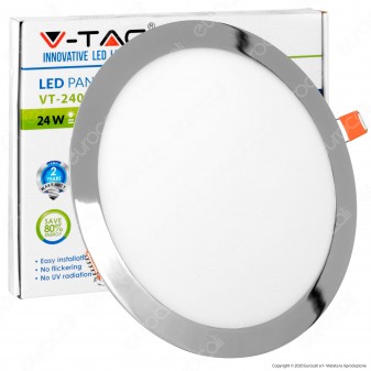 V-Tac VT-2407RD Pannello LED Rotondo 24W SMD Cromato da Incasso con