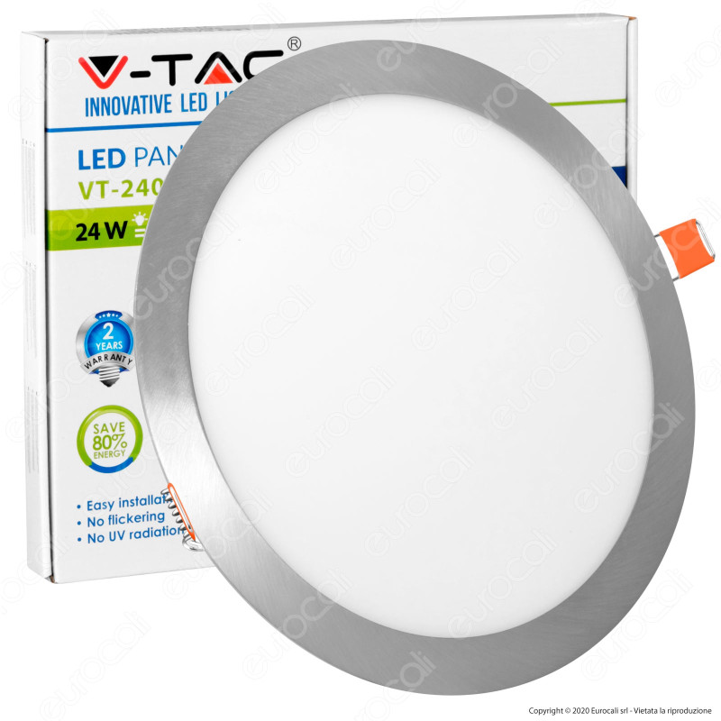 V-Tac VT-2407RD Pannello LED Rotondo 24W SMD Satinato da Incasso con