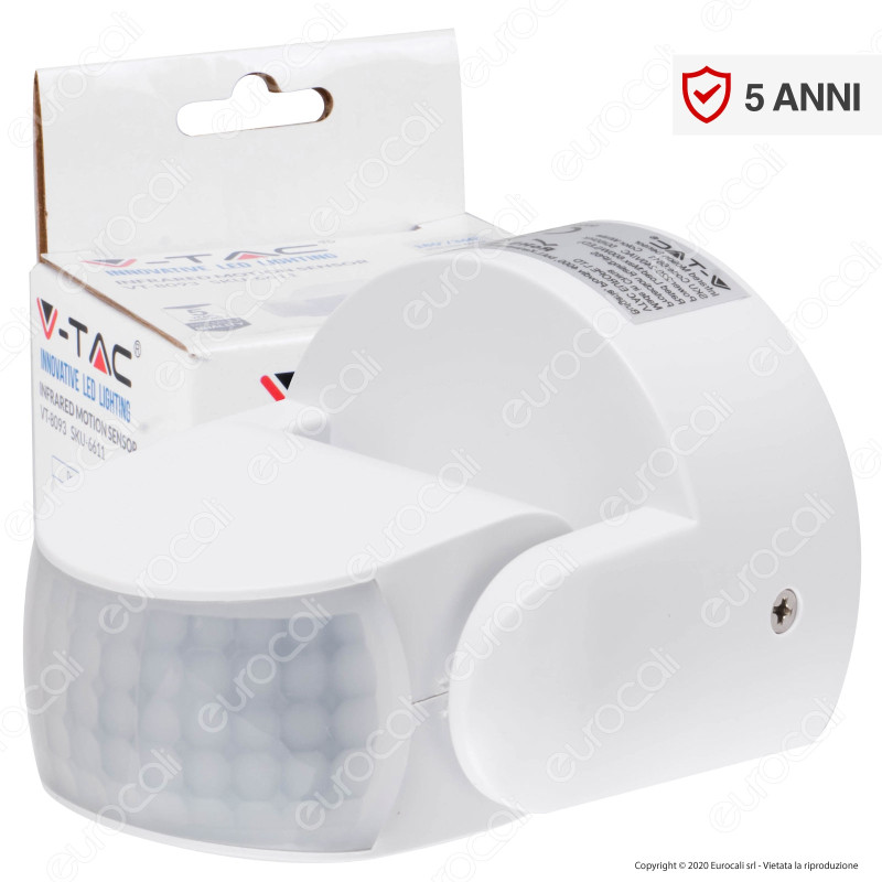 V-Tac VT-8093 Sensore di Movimento Regolabile a Infrarossi IP65 per