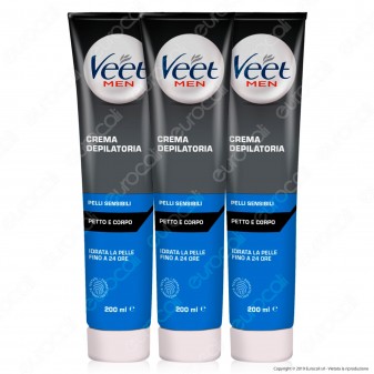 Kit Veet For Men Crema Depilatoria per Pelli Sensibili - 3 Tubetti da