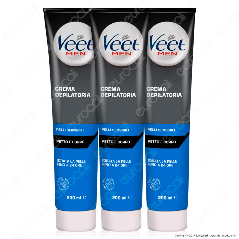 Kit Veet For Men Crema Depilatoria per Pelli Sensibili - 3 Tubetti da