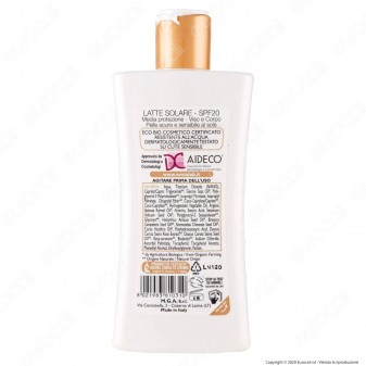 Omia Latte Solare Ecobiologico Olio di Argan SPF 20 Protezione Media