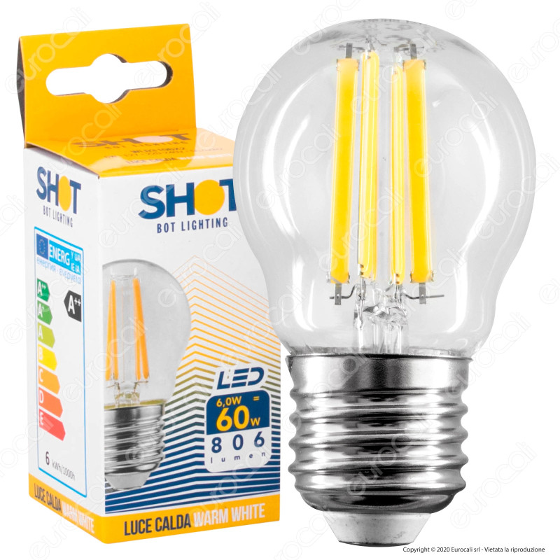 Bot Lighting Shot Lampadina LED E27 6W MiniGlobo G45 Filamento