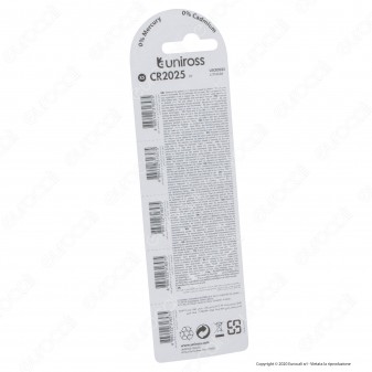 Uniross Lithium Pile al Litio CR2025 3V - Blister da 5 Batterie