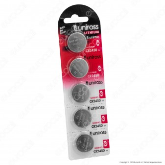 Uniross Lithium Pile al Litio CR2450 3V - Blister da 5 Batterie