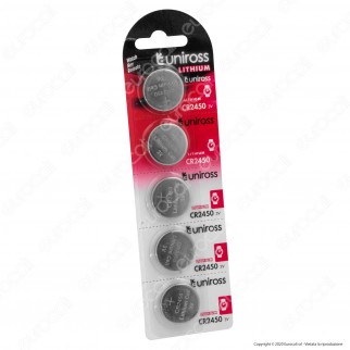 Uniross Lithium Pile al Litio CR2450 3V - Blister da 5 Batterie