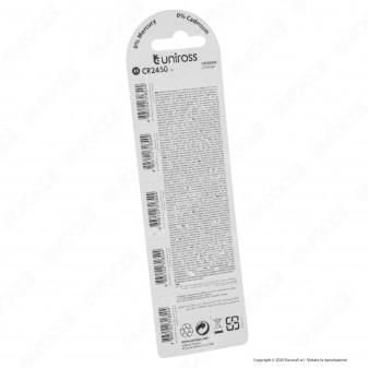 Uniross Lithium Pile al Litio CR2450 3V - Blister da 5 Batterie