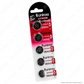 Uniross Lithium Pile al Litio CR2032 3V - Blister da 5 Batterie