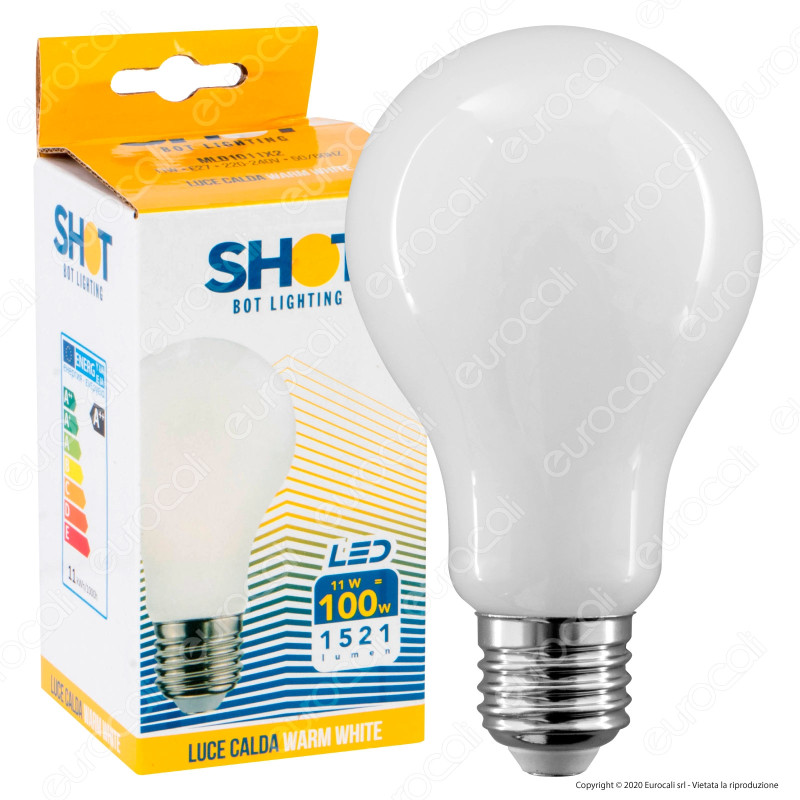 Bot Lighting Lampadina LED E27 11W Bulb A70 Milky Filamento