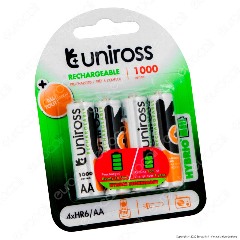 Uniross Pile Ricaricabili Hybrio AA / HR6 Ni-MH 1,2V 900mAh - Blister
