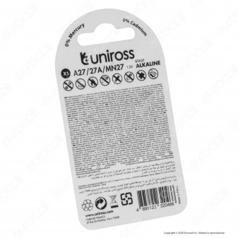 Uniross Pila Alcalina A27 / 27A / MN27 12V - Blister da 1 Batteria