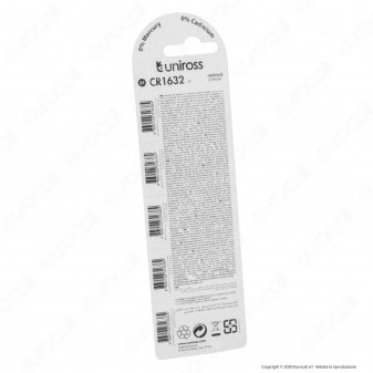 Uniross Lithium Pile al Litio CR1632 3V - Blister da 5 Batterie