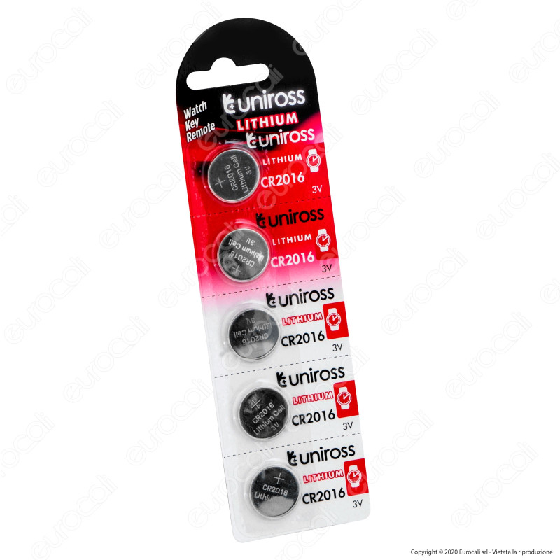Uniross Lithium Pile al Litio CR2016 3V - Blister da 5 Batterie