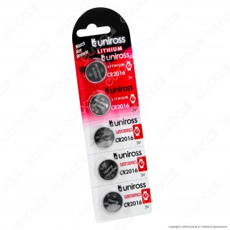 Uniross Lithium Pile al Litio CR2016 3V - Blister da 5 Batterie