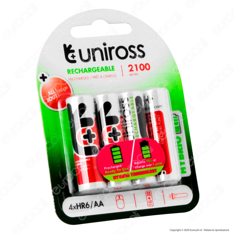 Uniross Pile Ricaricabili Hybrio AA / HR6 Ni-MH 1,2V 2000mAh -